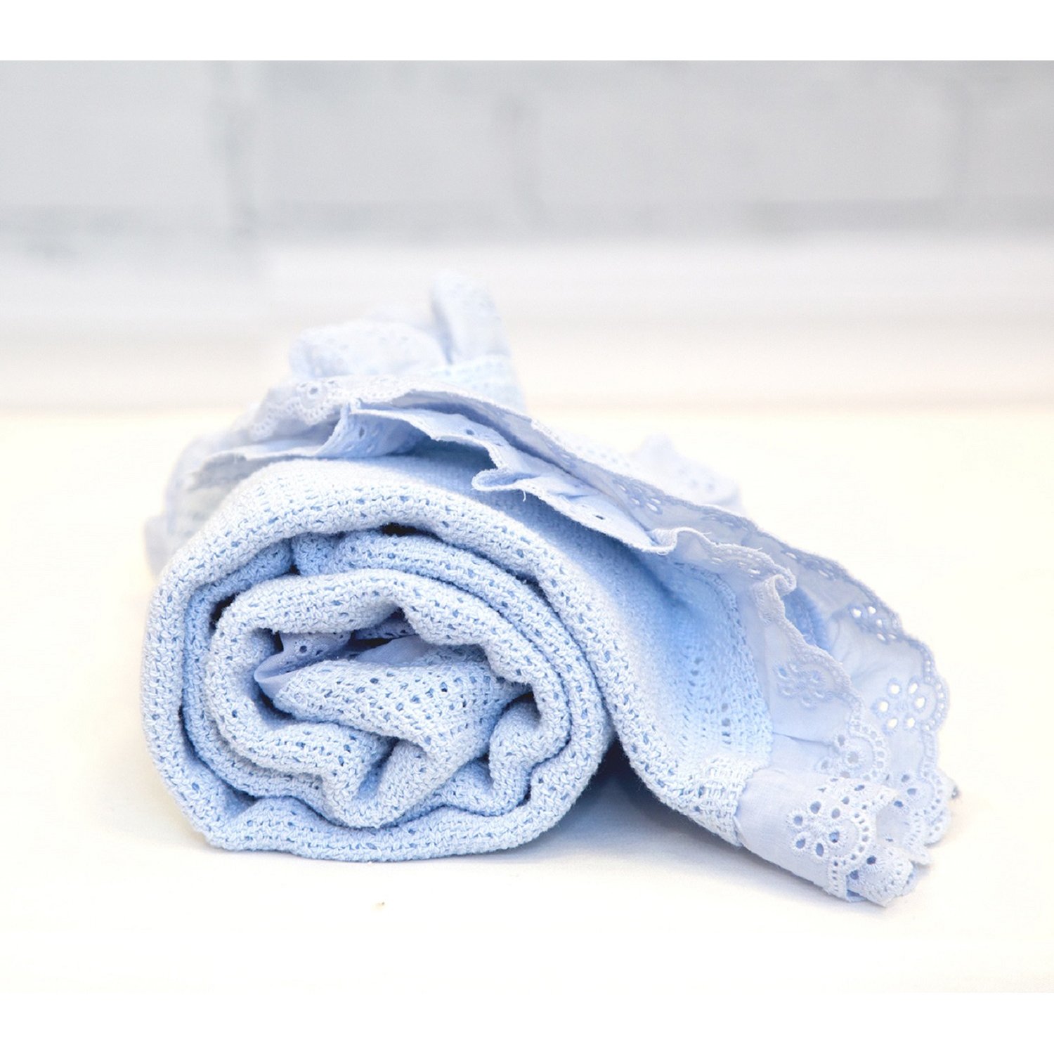 Одеяло вязанное с рюшами Baby Nice Голубое - фото 3