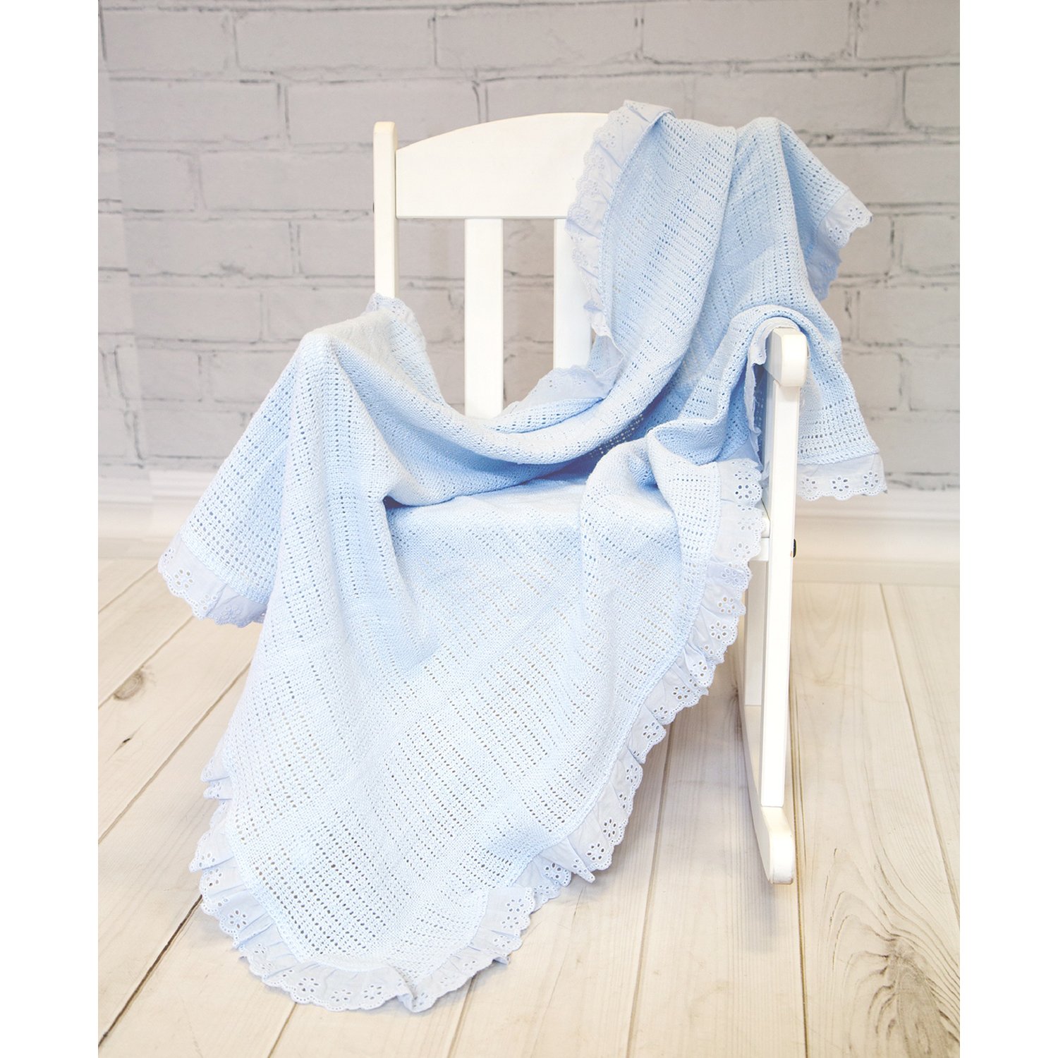 Одеяло вязанное с рюшами Baby Nice Голубое - фото 4