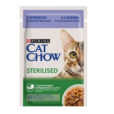 Корм влажный для кошек Cat Chow 85 г с ягненком и зеленой фасолью стерилизованных