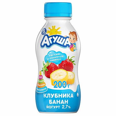 Йогурт питьевой Агуша клубника-банан 0.2л с 8месяцев