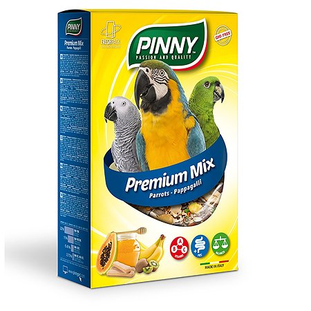 Корм для средних и крупных попугаев PINNY 0.7кг Premium Mix Parrots с фруктами-бисквитом-в