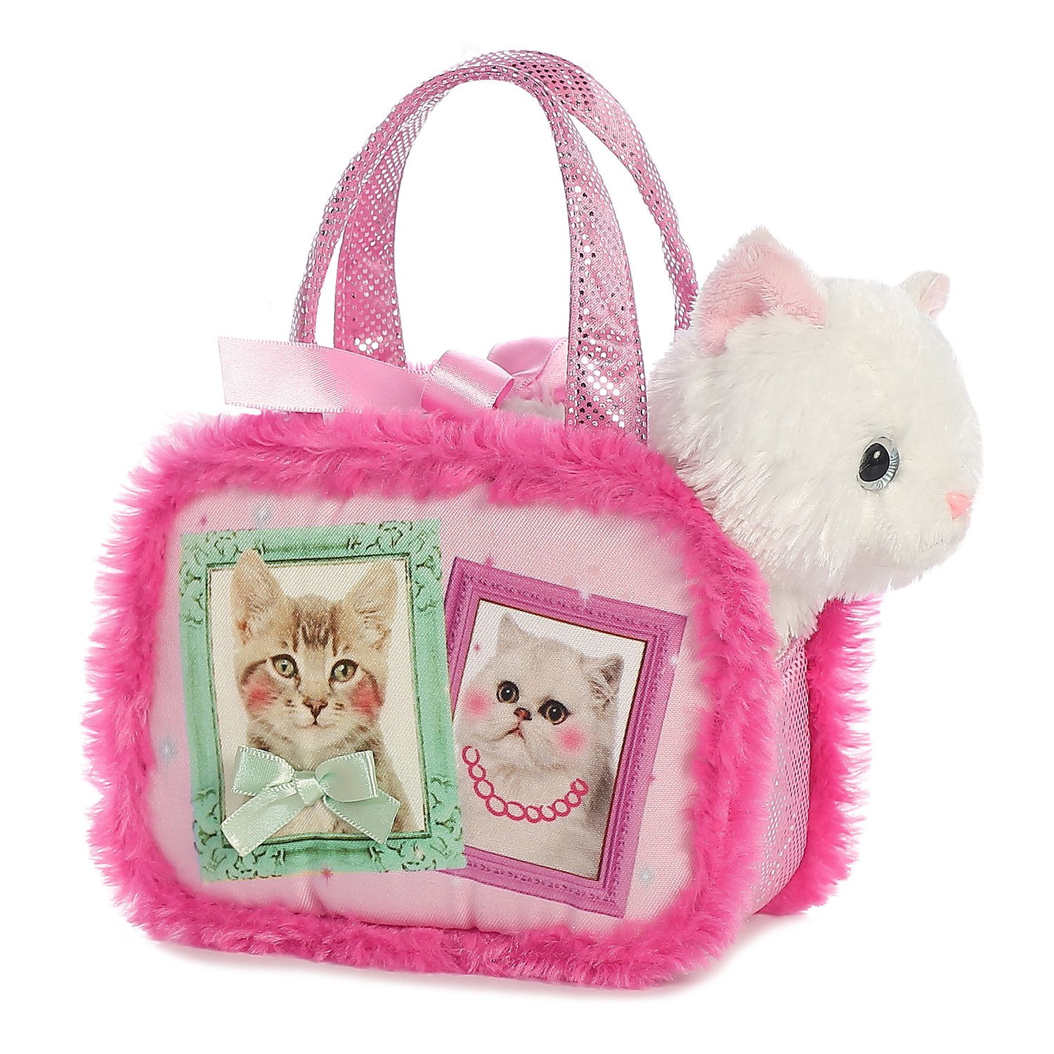 Мягкая игрушка Aurora Белая кошка в сумке-переноске -  в интернет .