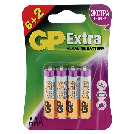 Батарейки GP Extra LR03 ААА 6+2шт 24AX6/2-2CR8
