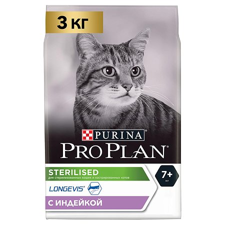Корм сухой PRO PLAN 3кг с индейкой для пожилых кошек при стерилизации и кастрации