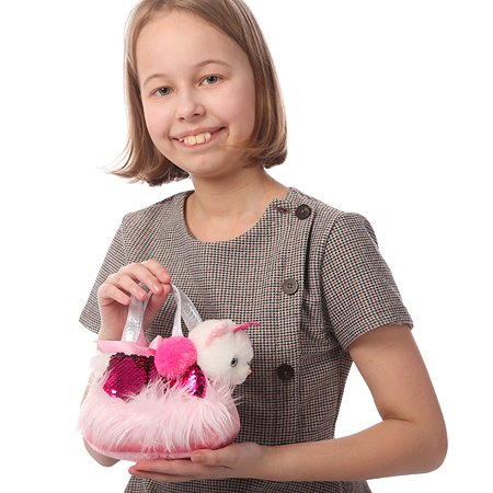 Игрушка мягкая Aurora Кошка в сумке Розовый 181149D - фото 7