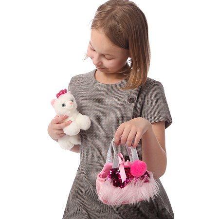 Игрушка мягкая Aurora Кошка в сумке Розовый 181149D - фото 8