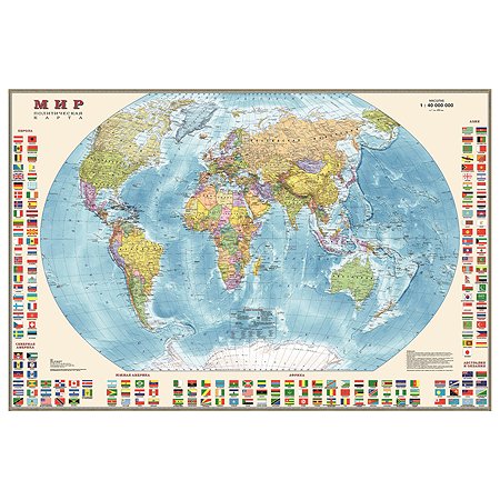 Политическая карта мира Ди Эм Би 1:40 млн с флагами 90x58 см (ламин.) - фото 1