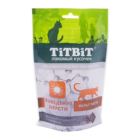 Лакомство для кошек TITBIT Хрустящие подушечки для выведения шерсти с говядиной 60г