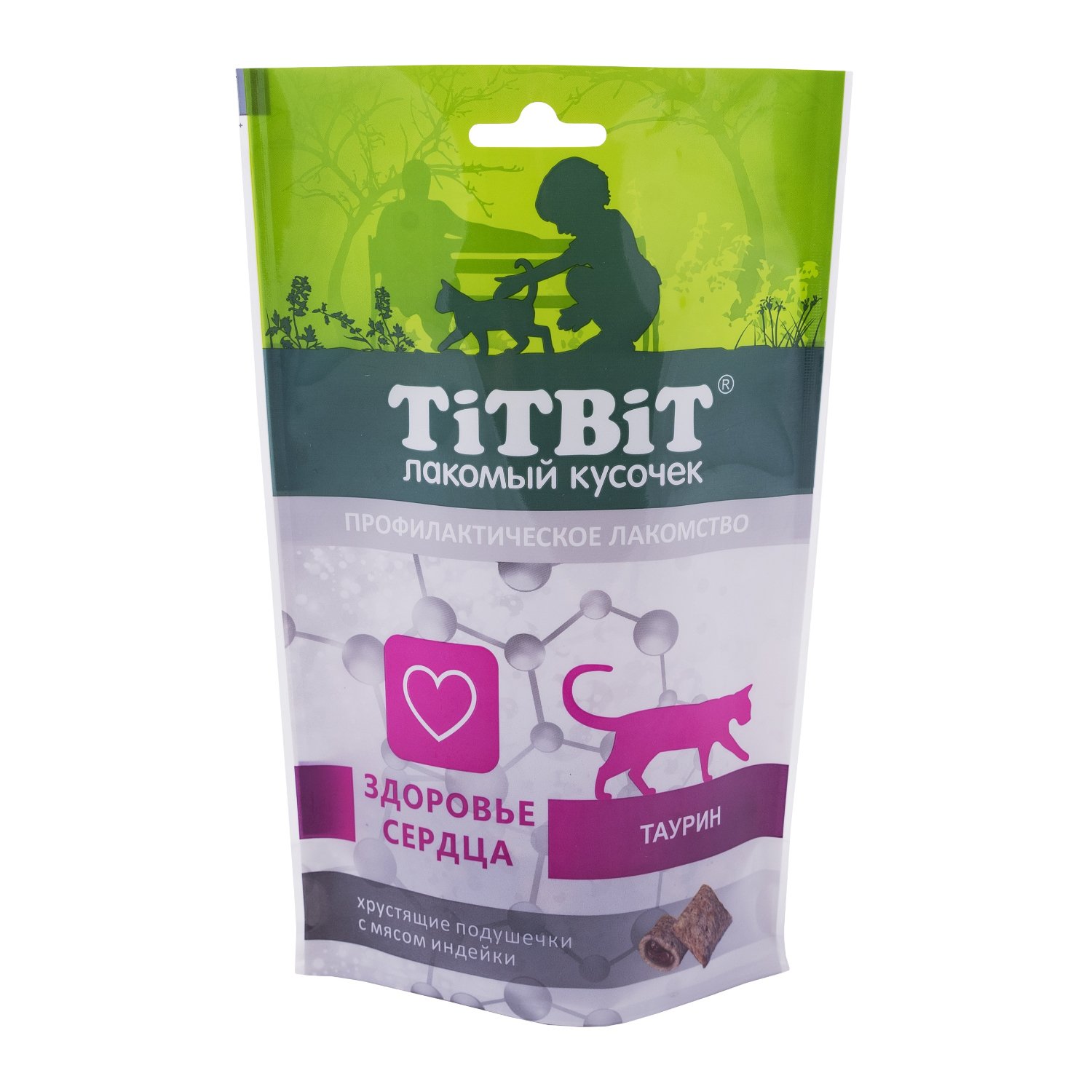 Лакомство для кошек TITBIT Хрустящие подушечки для здоровья сердца с мясом индейки 60г - фото 1