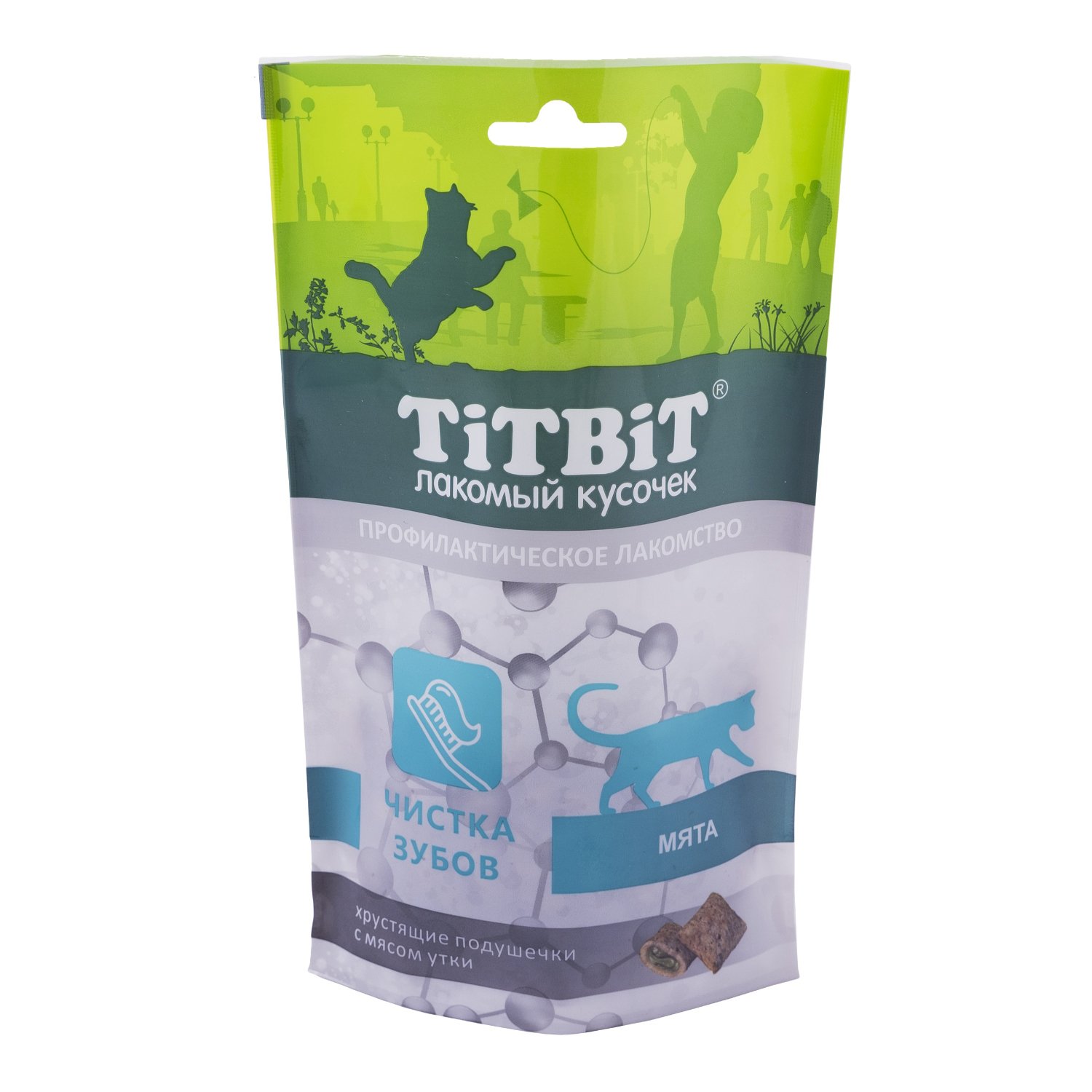 Лакомство для кошек TITBIT Хрустящие подушечки для чистки зубов с мясом утки 60г - фото 1