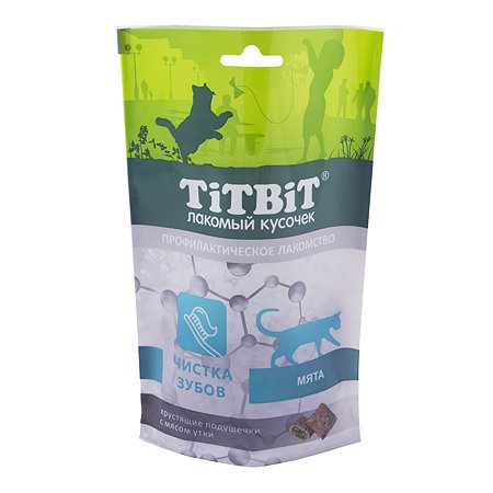 Лакомство для кошек TITBIT Хрустящие подушечки для чистки зубов с мясом утки 60г