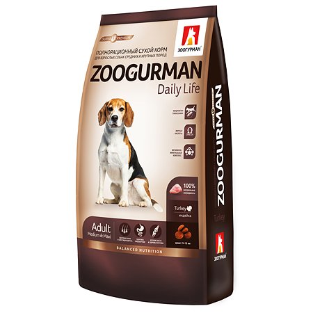 Корм для собак Зоогурман 12кг Daily Life для средних и крупных пород индейка