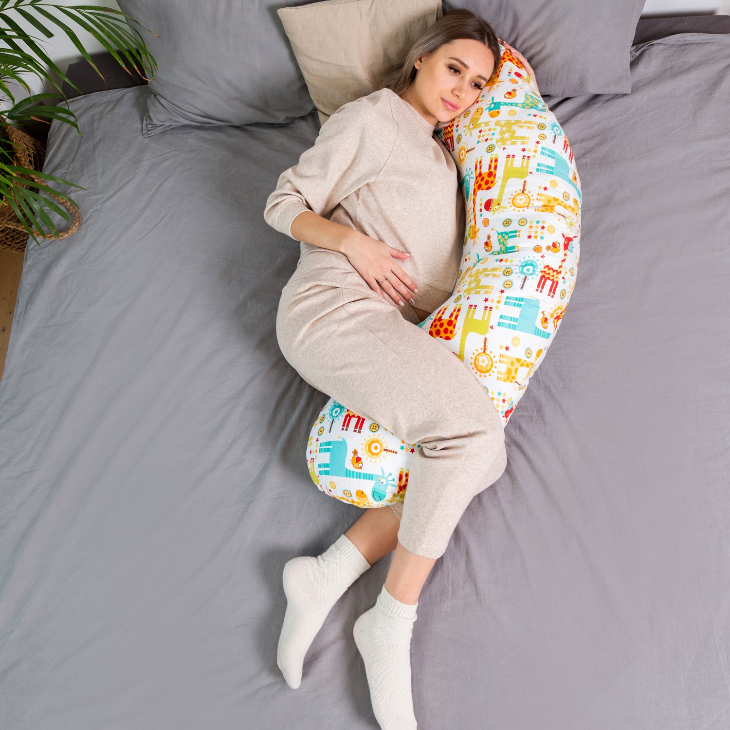 Наволочка к подушке для беременных Amarobaby Exclusive Soft Collection Папоротники Белый-Зеленый - фото 10