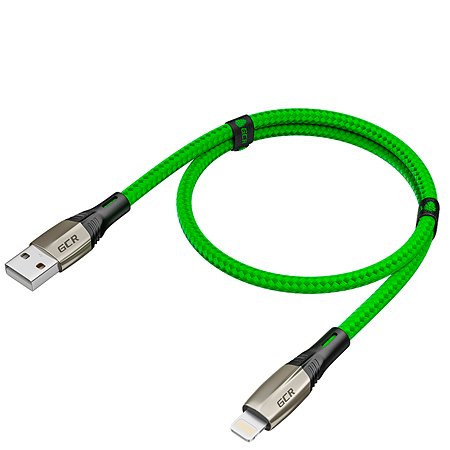 Кабель USB GCR 1.7m Lightning для iPhone series Mercedes в зеленой нейлоновой оплетке GCR-52785