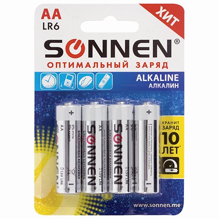 Батарейки алкалиновые Sonnen АА щелочные пальчиковые LR6 15А - фото 1