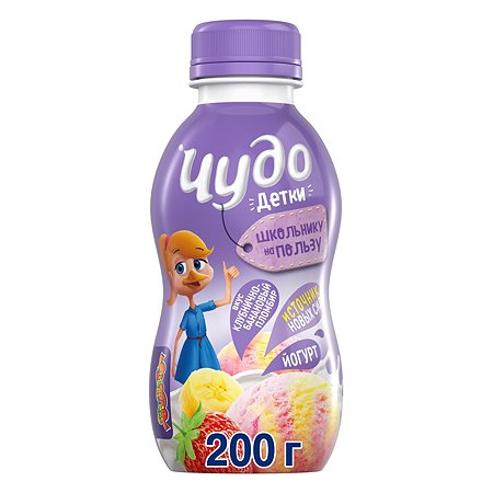 Йогурт Чудо детки питьевой пломбир-клубника-банан 2.2% 0.2л