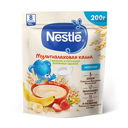 Каша молочная Nestle мультизлаковая банан-земляника 200г с 8месяцев