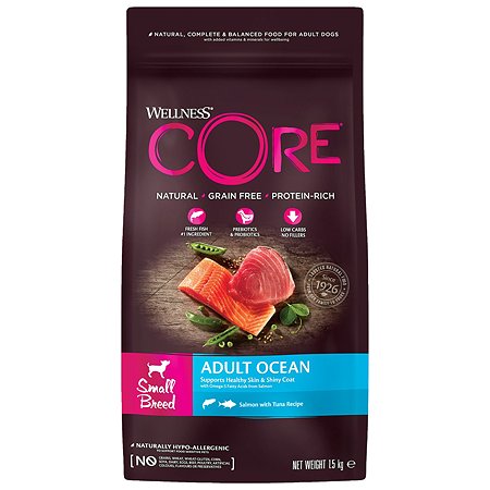 Корм для собак Wellness CORE 1.5кг лосось-тунец для взрослых мелких пород