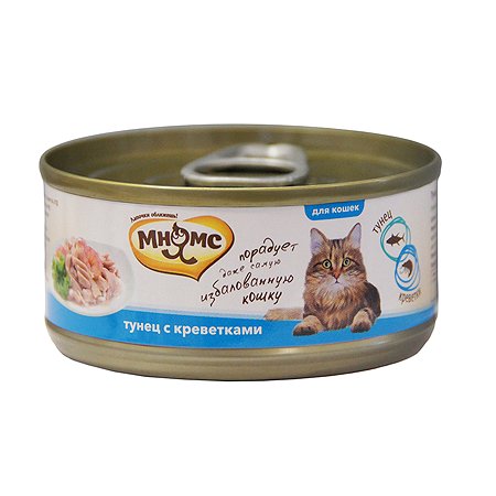 Корм влажный для кошек Мнямс 70г тунец с креветками в нежном желе консервы
