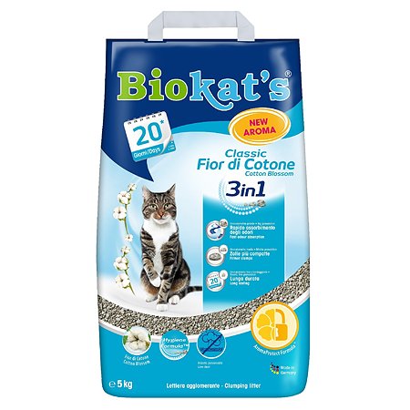 Наполнитель для кошек Biokats Классик 3в1 с ароматом хлопка 5кг