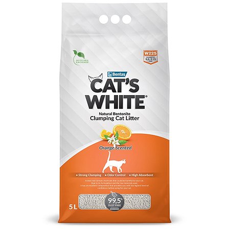 Наполнитель для кошачьего туалета Cat's White комкующийся с ароматом апельсина 5л