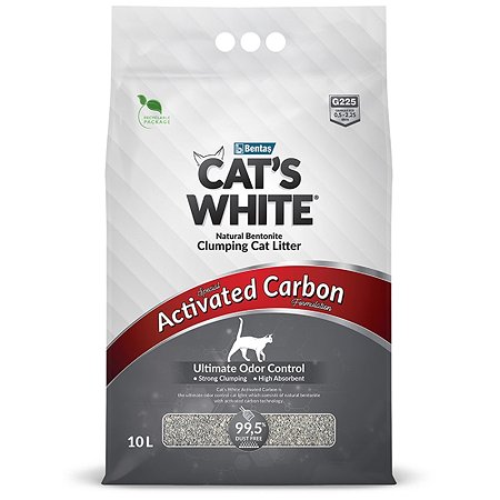Наполнитель для кошачьего туалета Cat's White комкующийся с активированным углем 10л