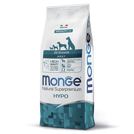 Корм для собак MONGE Dog Speciality гипоаллергенный лосось с т унцом сухой 12кг