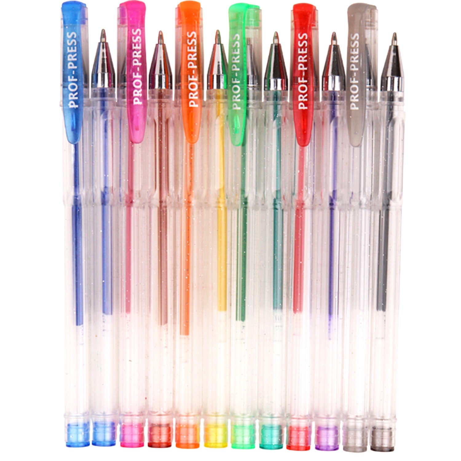 Ручки гелевые Prof-Press с блестками в блистере 12 цветов:  по .