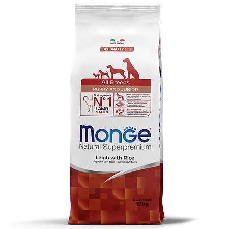 Корм для щенков MONGE Dog Speciality всех пород ягненок с рисом сухой 12кг - фото 1