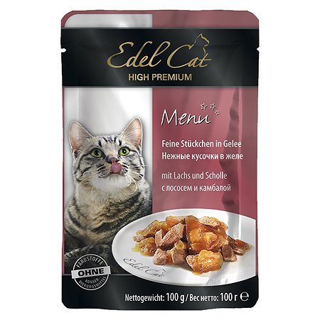 Корм влажный для кошек Edel Cat 100г кусочки в желе лосось-камбала пауч