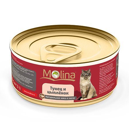 Корм влажный для кошек Molina 80г тунец с цыпленком в желе