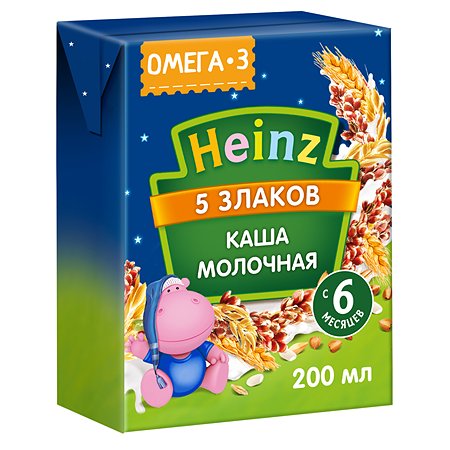 Ка шка молочная Heinz 5 злаков с Омега-3 0.2л с 6месяцев