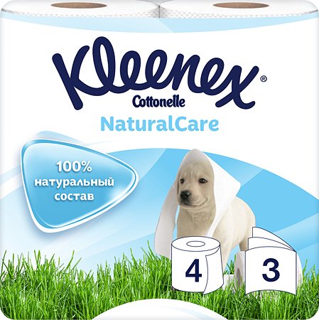 Туалетная бумага Kleenex Натурал Кэйр 3слоя 4рулона Белая