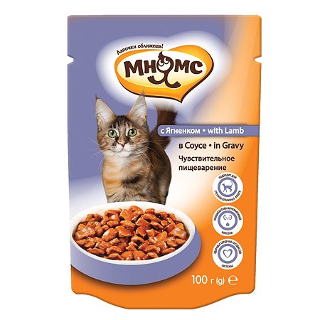 Корм влажный для кошек Мнямс 100г с ягненком в соусе с чувствительным пищеварением для взрослых пауч