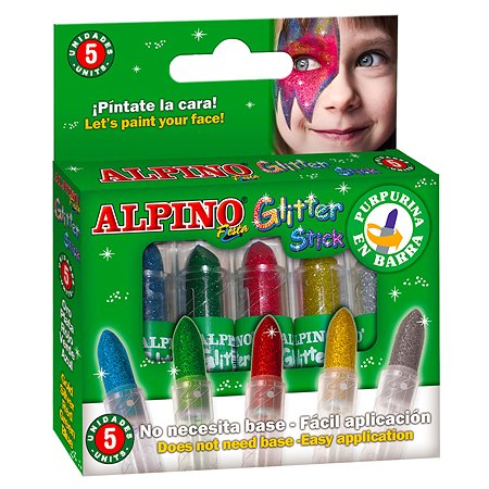 Аквагрим ALPINO Glitter Stick с блест 5 цв