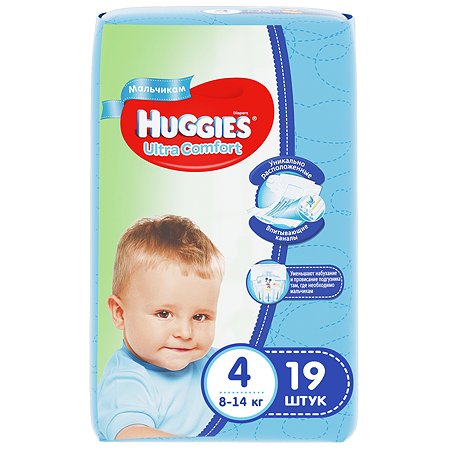 Подгузники для мальчиков Huggies Ultra Comfort 4 8-14кг 19шт - фото 2