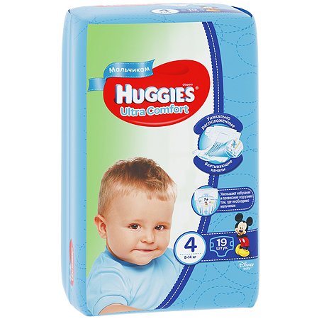 Подгузники для мальчиков Huggies Ultra Comfort 4 8-14кг 19шт - фото 3