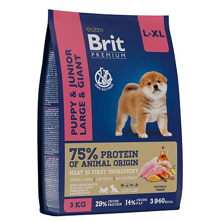 Корм для собак Brit Premium Dog Puppy and Junior Large and Giant с курицей 3кг