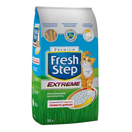 Наполнитель для кошек FRESH STEP Extreme тройной контроль запахов впитывающий 30л