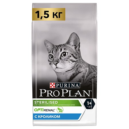 Корм сухой для кошек PRO PLAN Sterilised Optirenal 1.5кг кролик