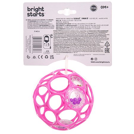 Мяч Bright Starts Oball с погремушкой Розовый 12030BS - фото 3