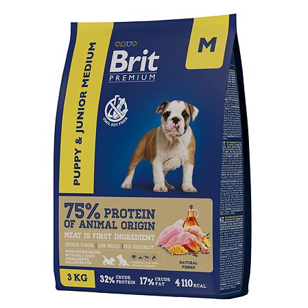 Корм для собак Brit 3кг Premium Dog Puppy and Junior Medium с курицей