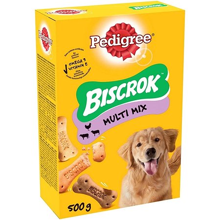 Лакомство для взрослых собак Pedigree Biscrok бисквитные косточки ассорти 500г