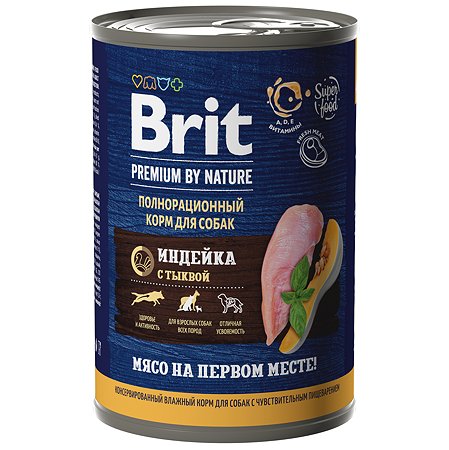 Корм для собак Brit Premium для всех пород с чувствительным пищеварением с индейкой и тыквой консервированный 410г