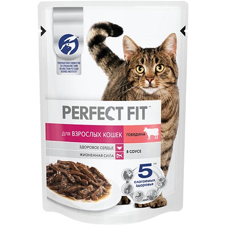 Корм для взрослых кошек PerfectFit с говядиной в соусе 75г