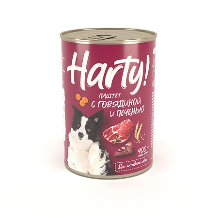 Корм для собак Harty 400г паштет с говядиной и печенью для активных пород консервированный - фото 1