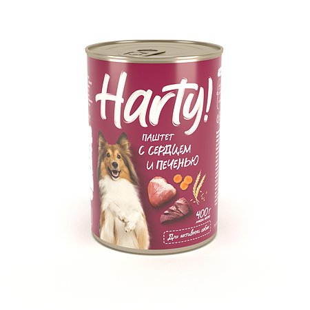 Корм для собак Harty 400г паштет с сердцем и печенью для активных пород консервированный