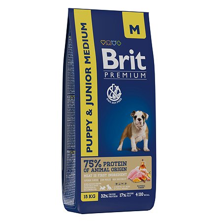 Корм для собак Brit Premium Dog Puppy and Junior Medium с курицей 8кг - фото 1