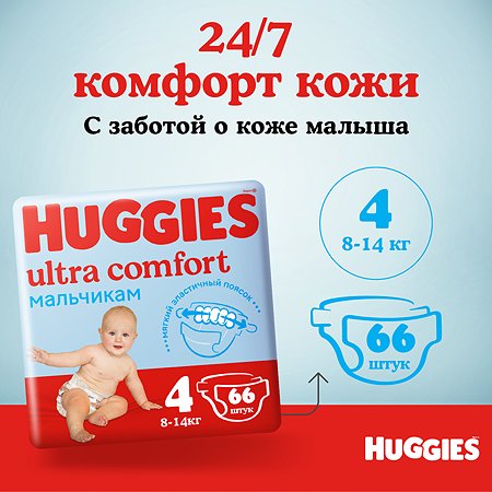 Подгузники для мальчиков Huggies Ultra Comfort 4 8-14кг 66шт - фото 7