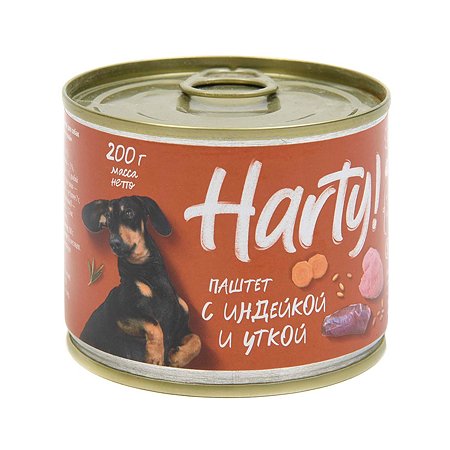 Корм для собак Harty 200г паштет с индейкой и уткой для чувствительного пищеварения консервированный